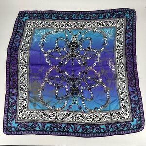 Les Copains Silk Square Scarf Purple Blue Jeweled Graphic